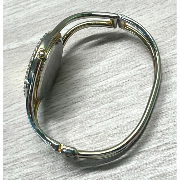 Womens Bracelet Watch Cuff Peck & Peck Light Gold Tone w/ Rhinestone Accents - Picture 5 of 8